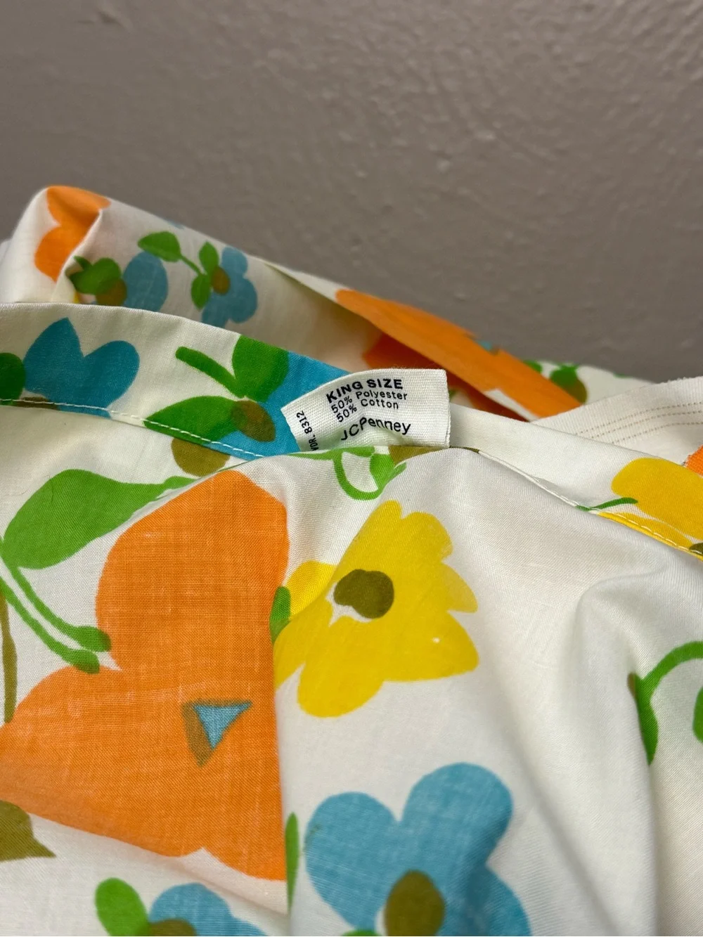 Vintage 1970’s JCPenney Fashion Manor Flower Power King Flat Sheet Pillow Cases